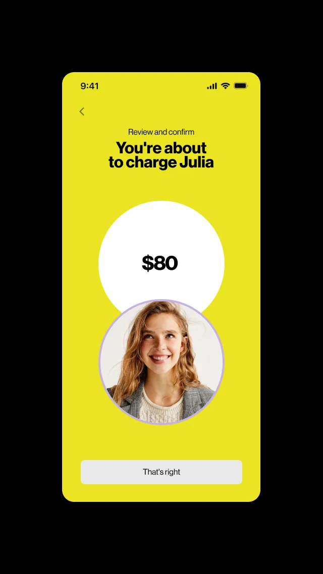 Confirming an $80 charge to Julia